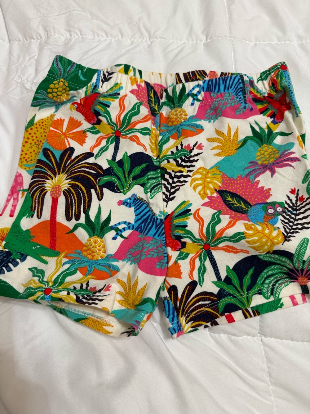 Mini Boden White Multi Tropical Animal & Pineapple Print Shorts